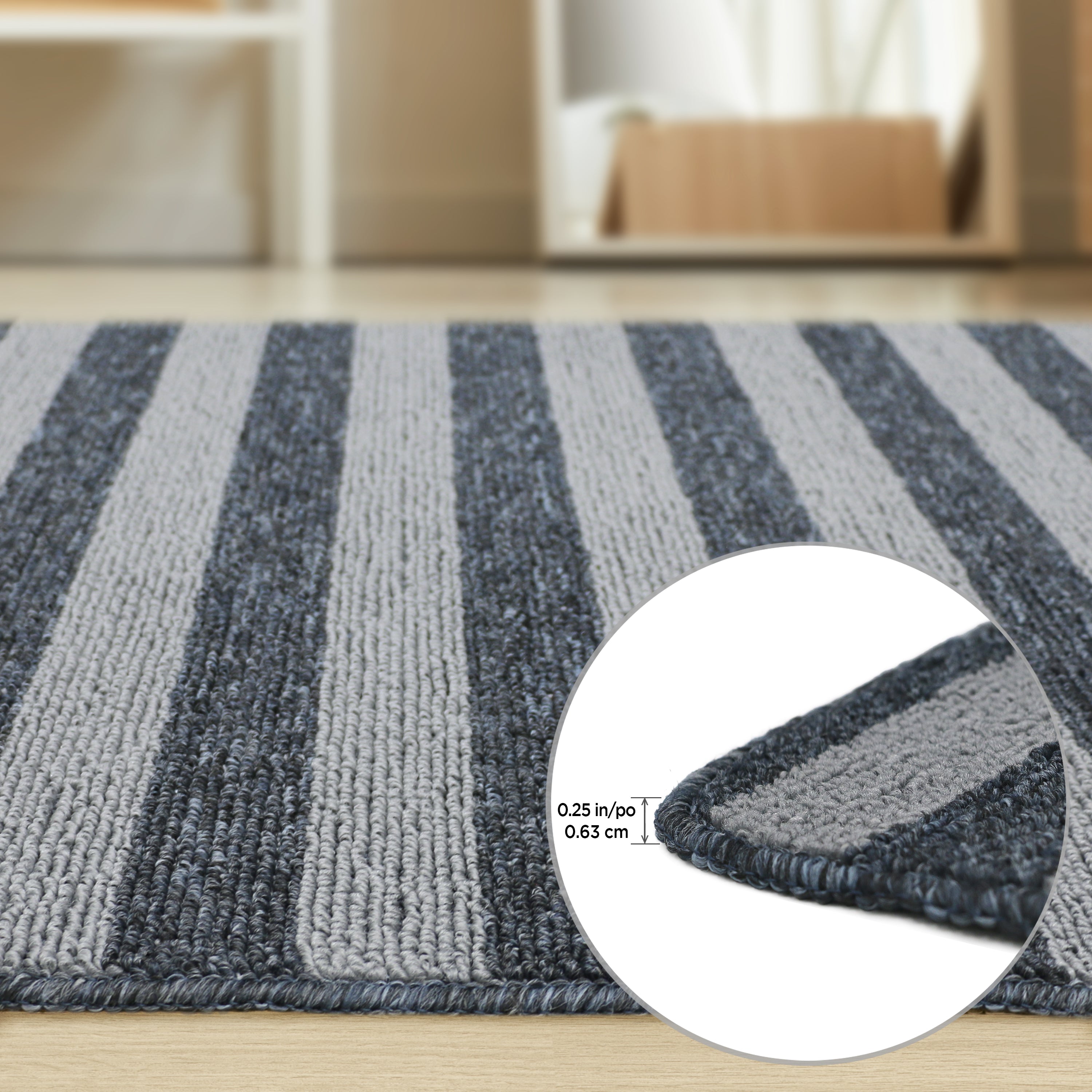 4'x6' Tufted Cabana Striped Denim Floor Mat