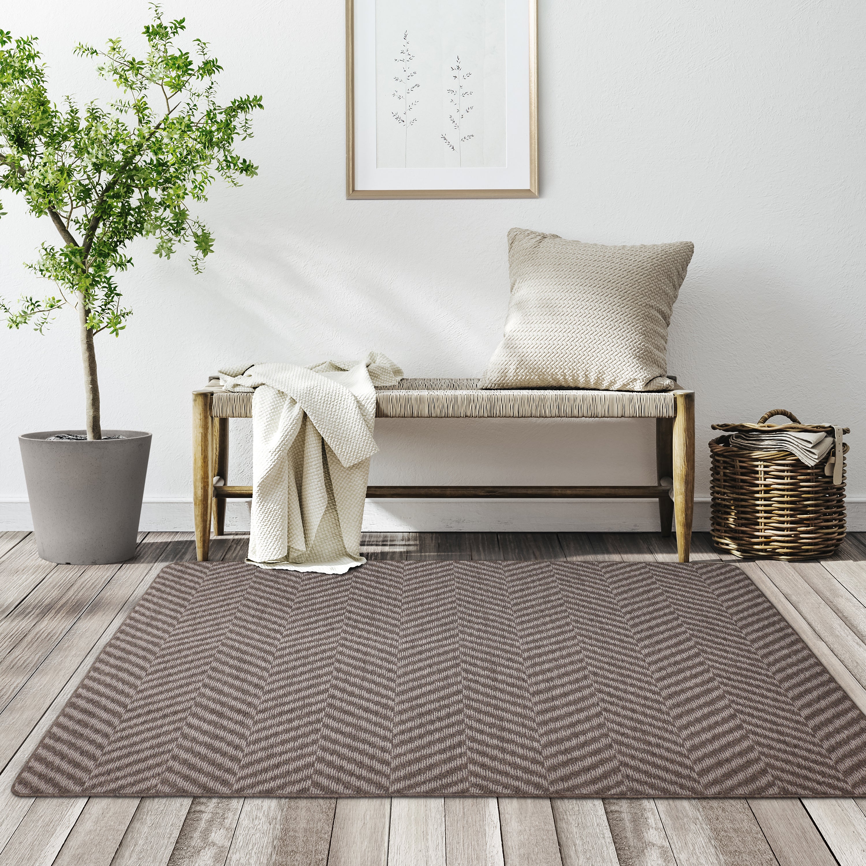 4'x6' Tufted Herringbone Taupe Floor Mat